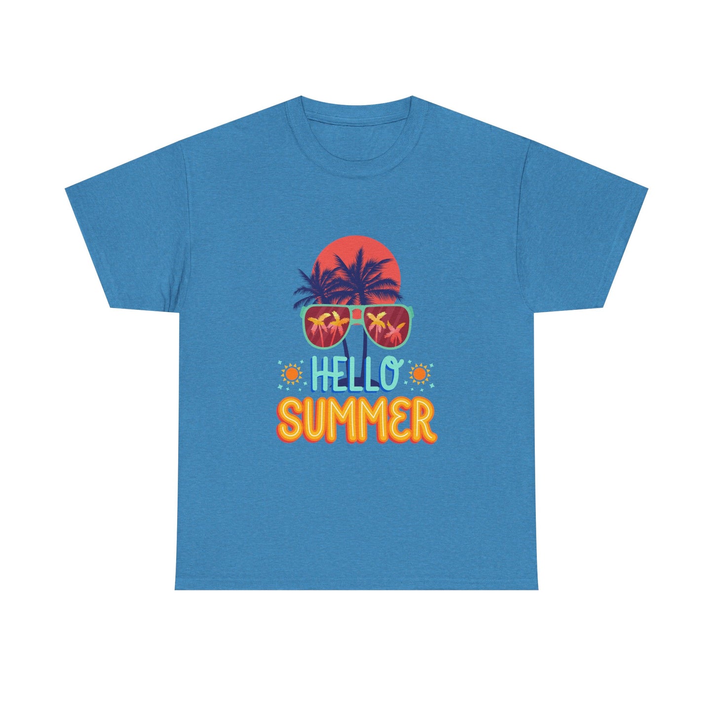 Hello Summer Unisex Heavy Cotton Tee – Vibrant Graphic Tee for Beach Lovers