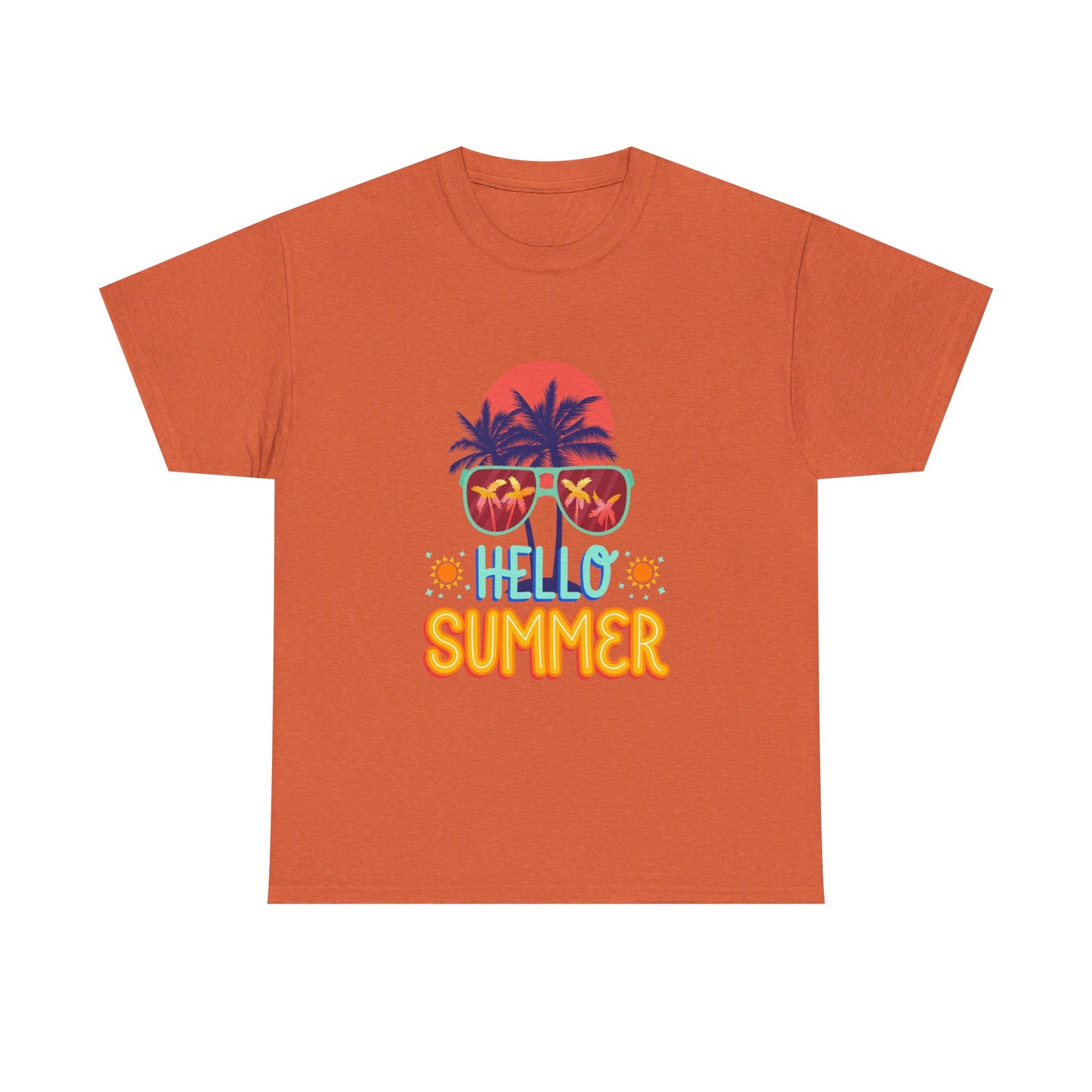 Hello Summer Unisex Heavy Cotton Tee – Vibrant Graphic Tee for Beach Lovers