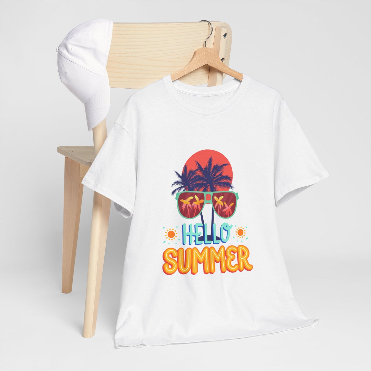 Hello Summer Unisex Heavy Cotton Tee – Vibrant Graphic Tee for Beach Lovers