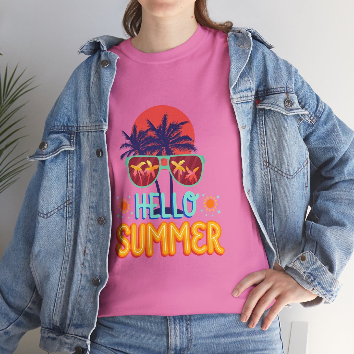 Hello Summer Unisex Heavy Cotton Tee – Vibrant Graphic Tee for Beach Lovers