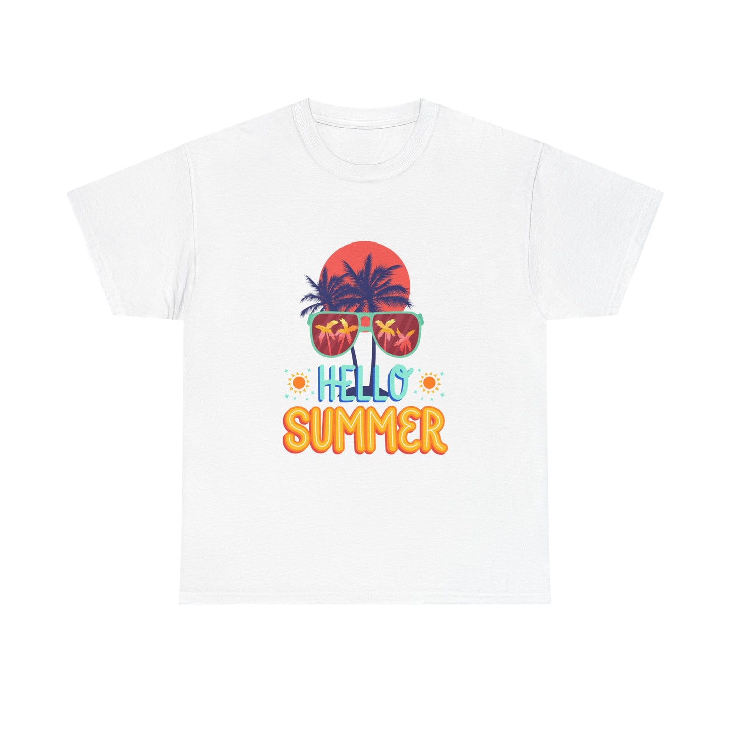 Hello Summer Unisex Heavy Cotton Tee – Vibrant Graphic Tee for Beach Lovers