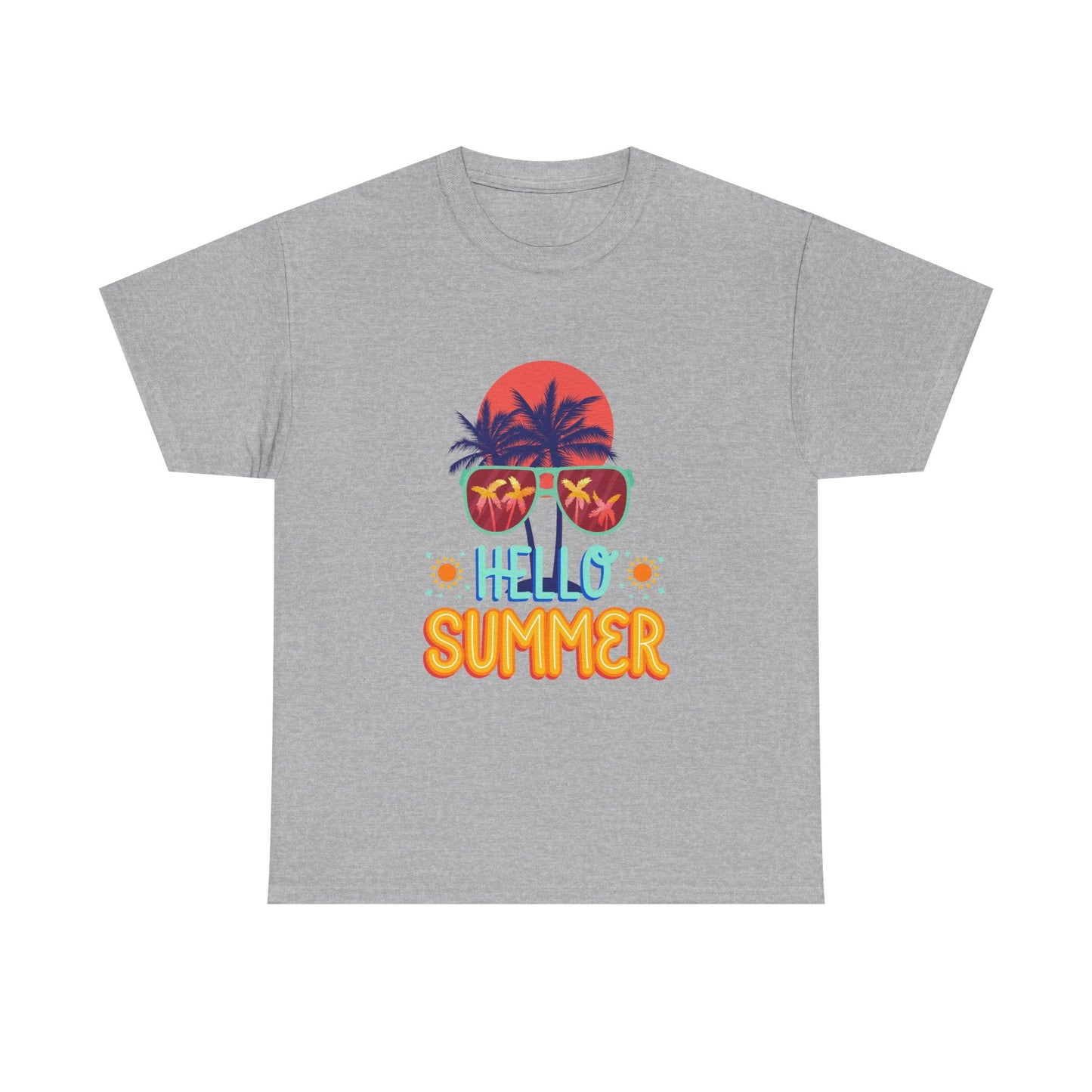 Hello Summer Unisex Heavy Cotton Tee – Vibrant Graphic Tee for Beach Lovers