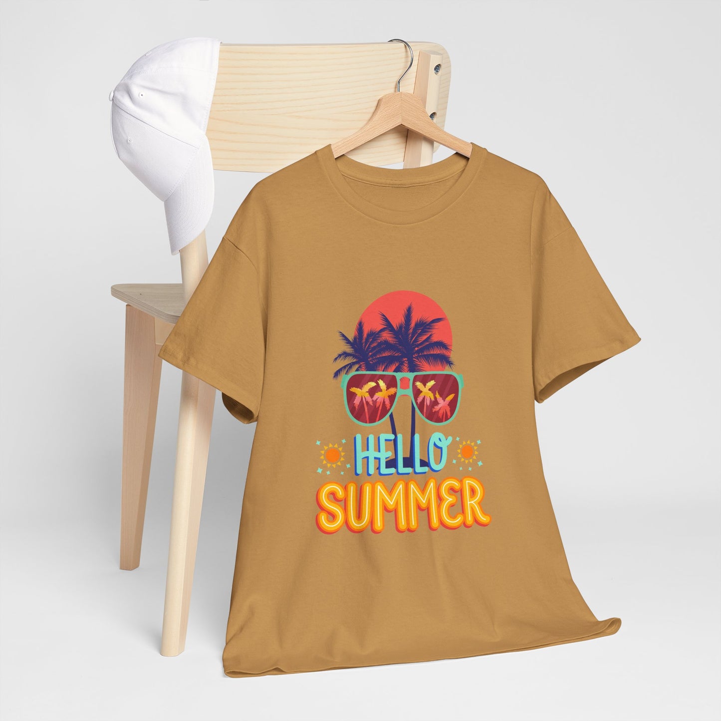 Hello Summer Unisex Heavy Cotton Tee – Vibrant Graphic Tee for Beach Lovers
