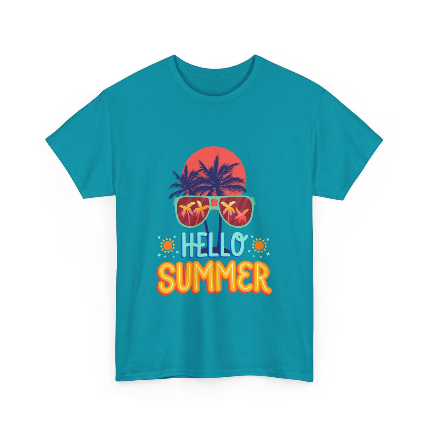 Hello Summer Unisex Heavy Cotton Tee – Vibrant Graphic Tee for Beach Lovers
