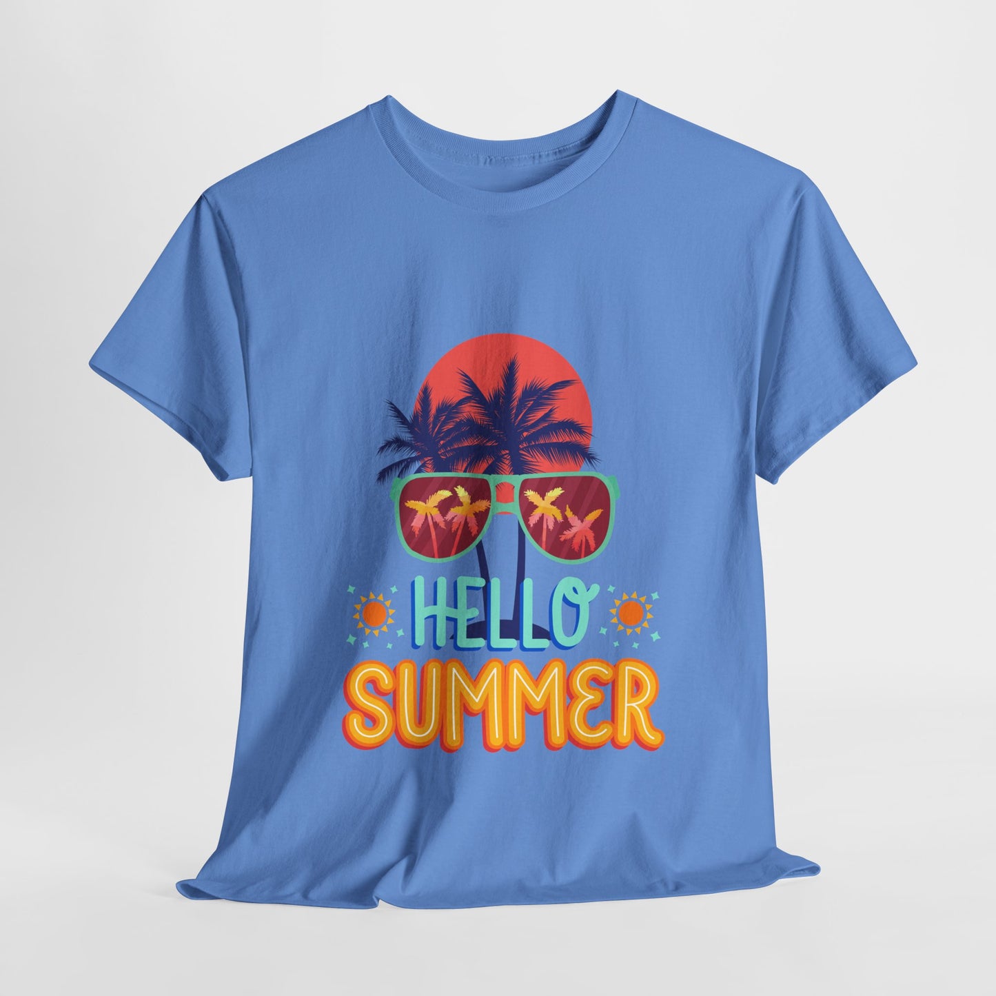 Hello Summer Unisex Heavy Cotton Tee – Vibrant Graphic Tee for Beach Lovers