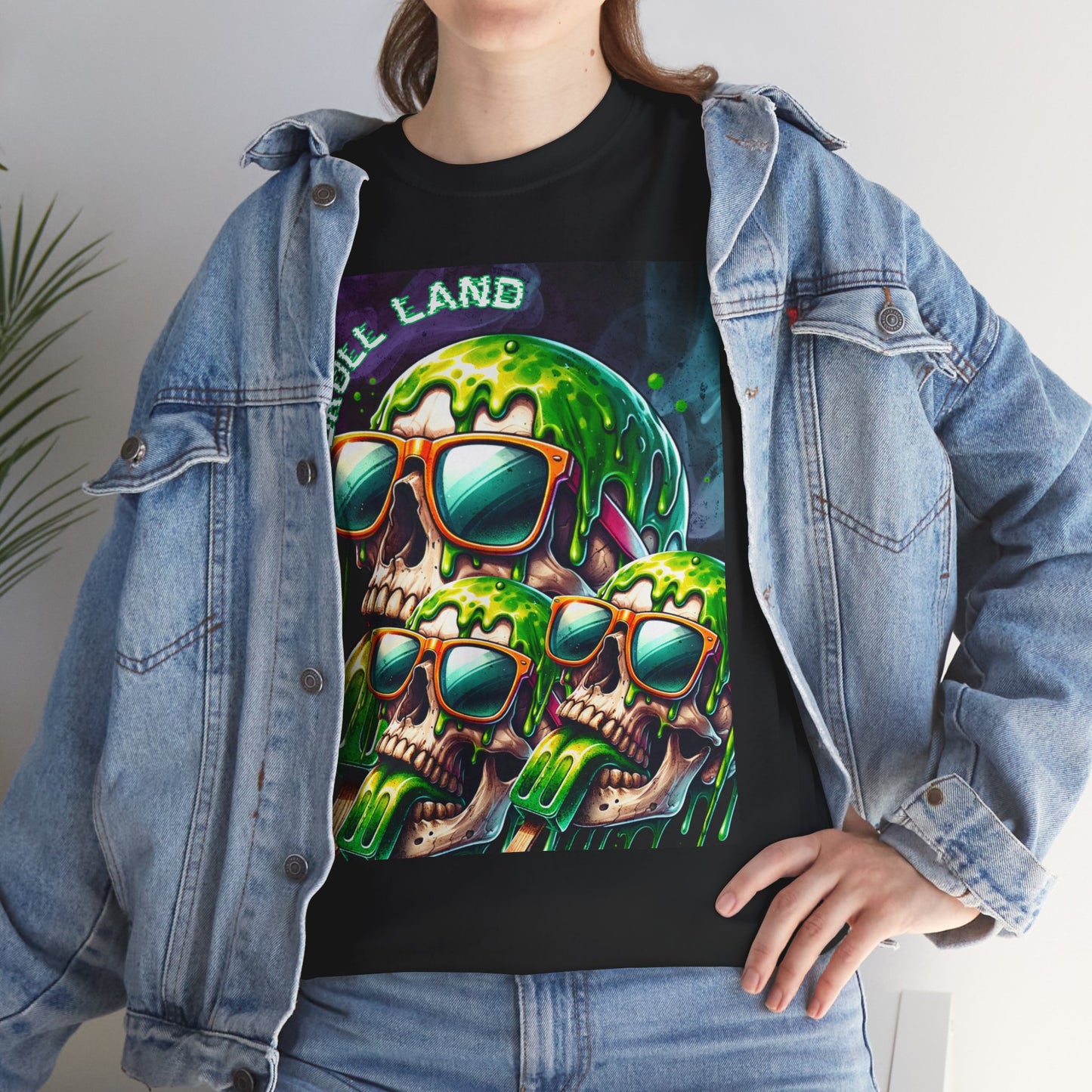 Skull Land Graphic Tee - Unisex Heavy Cotton T-Shirt for Edgy Style Lovers