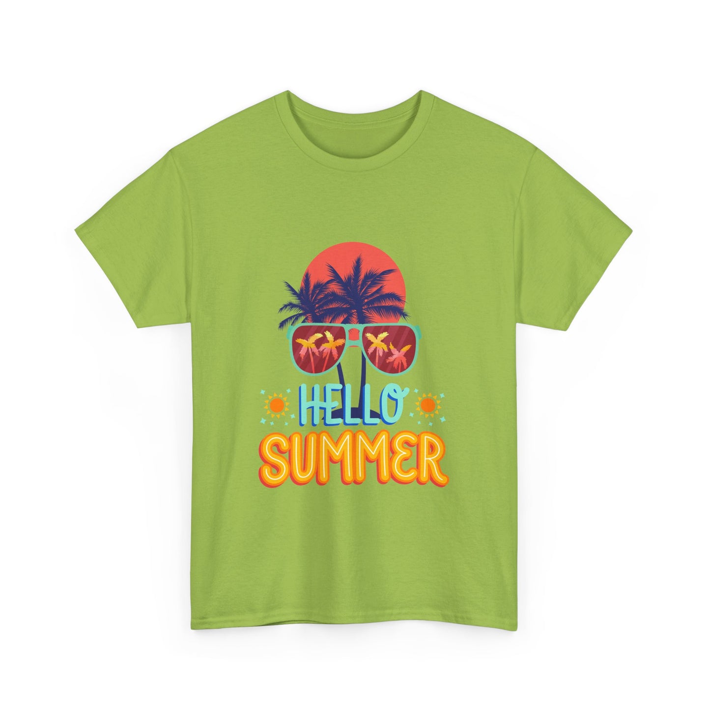 Hello Summer Unisex Heavy Cotton Tee – Vibrant Graphic Tee for Beach Lovers