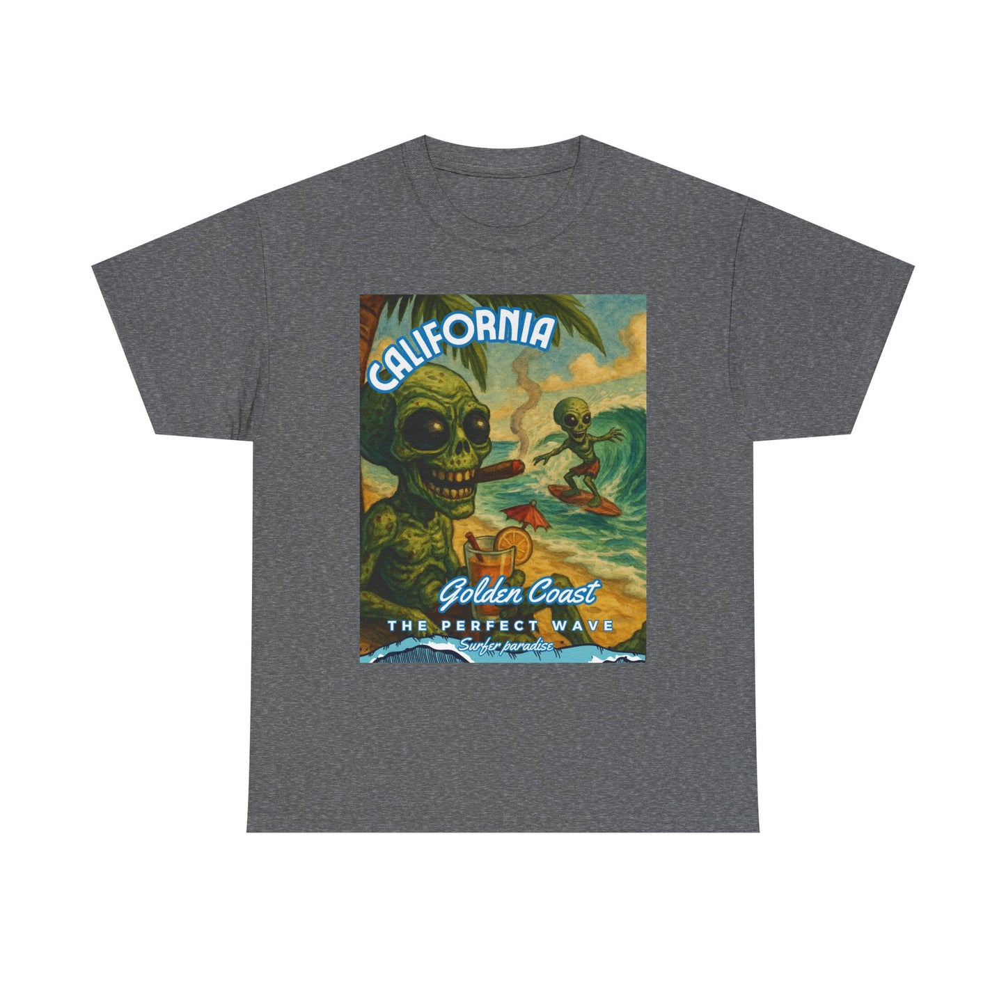 California Surf Vibes Unisex Heavy Cotton Tee - Retro Skeleton Design