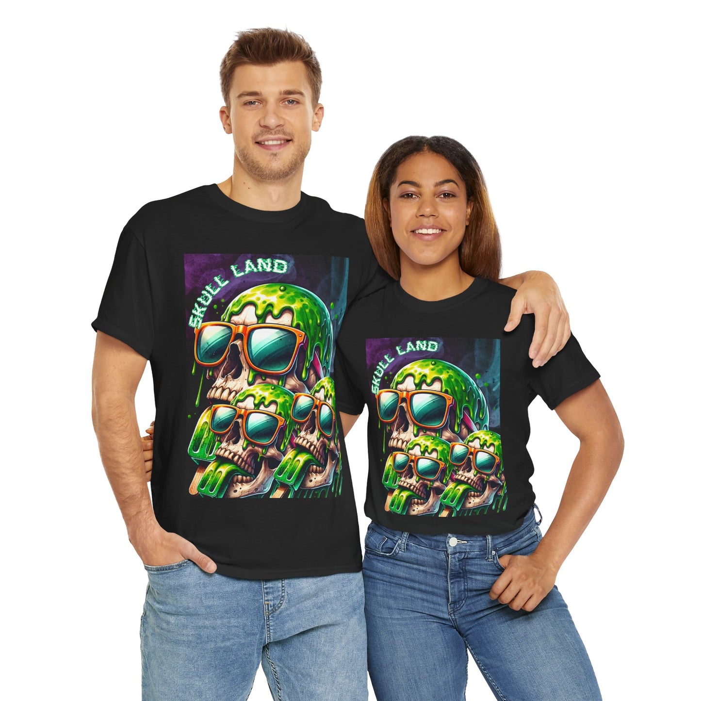 Skull Land Graphic Tee - Unisex Heavy Cotton T-Shirt for Edgy Style Lovers