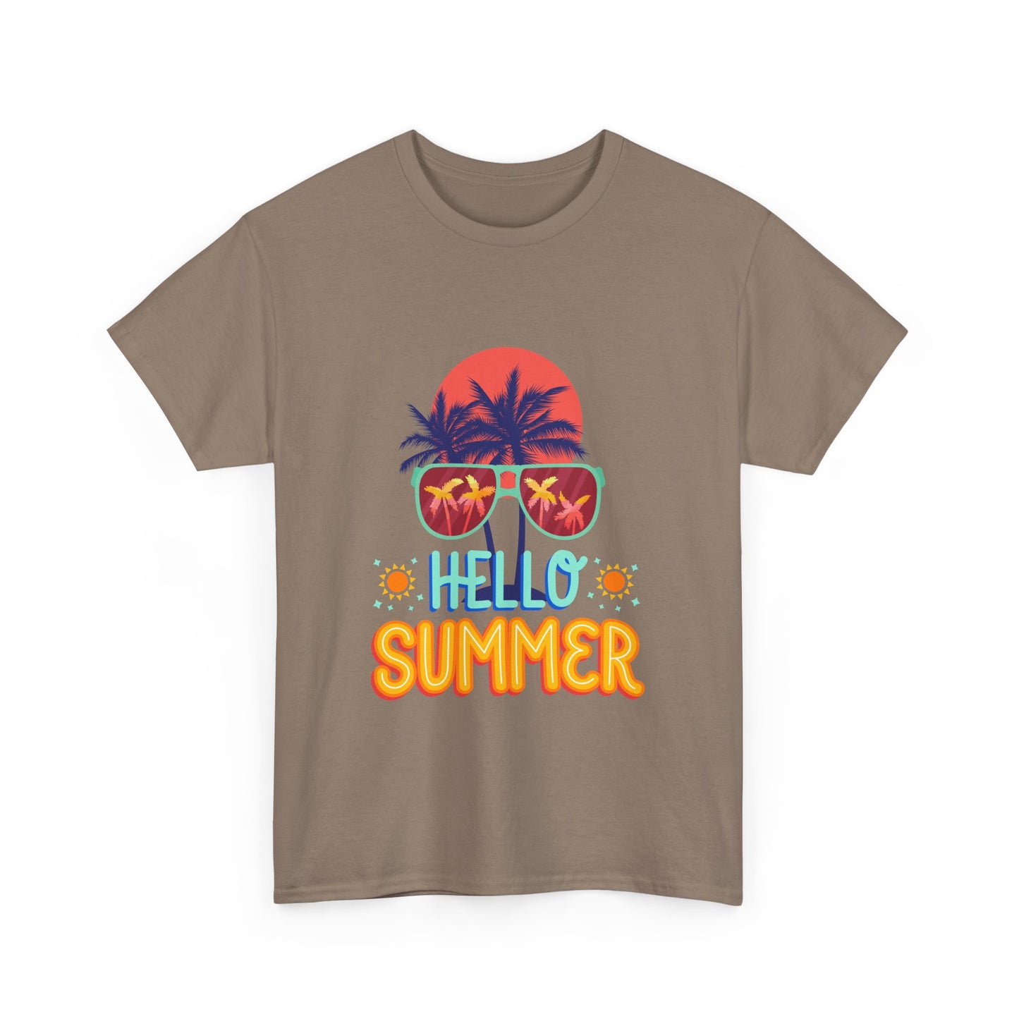 Hello Summer Unisex Heavy Cotton Tee – Vibrant Graphic Tee for Beach Lovers