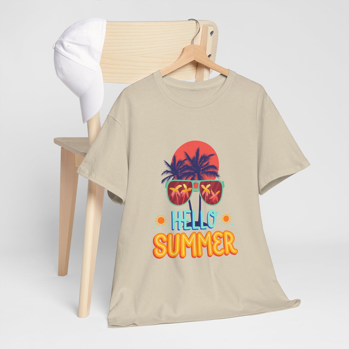 Hello Summer Unisex Heavy Cotton Tee – Vibrant Graphic Tee for Beach Lovers