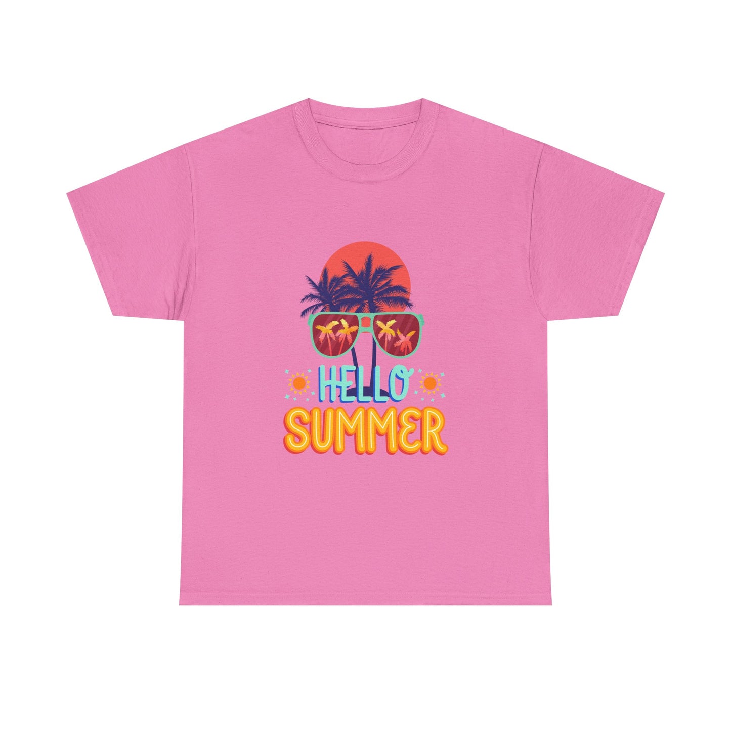 Hello Summer Unisex Heavy Cotton Tee – Vibrant Graphic Tee for Beach Lovers