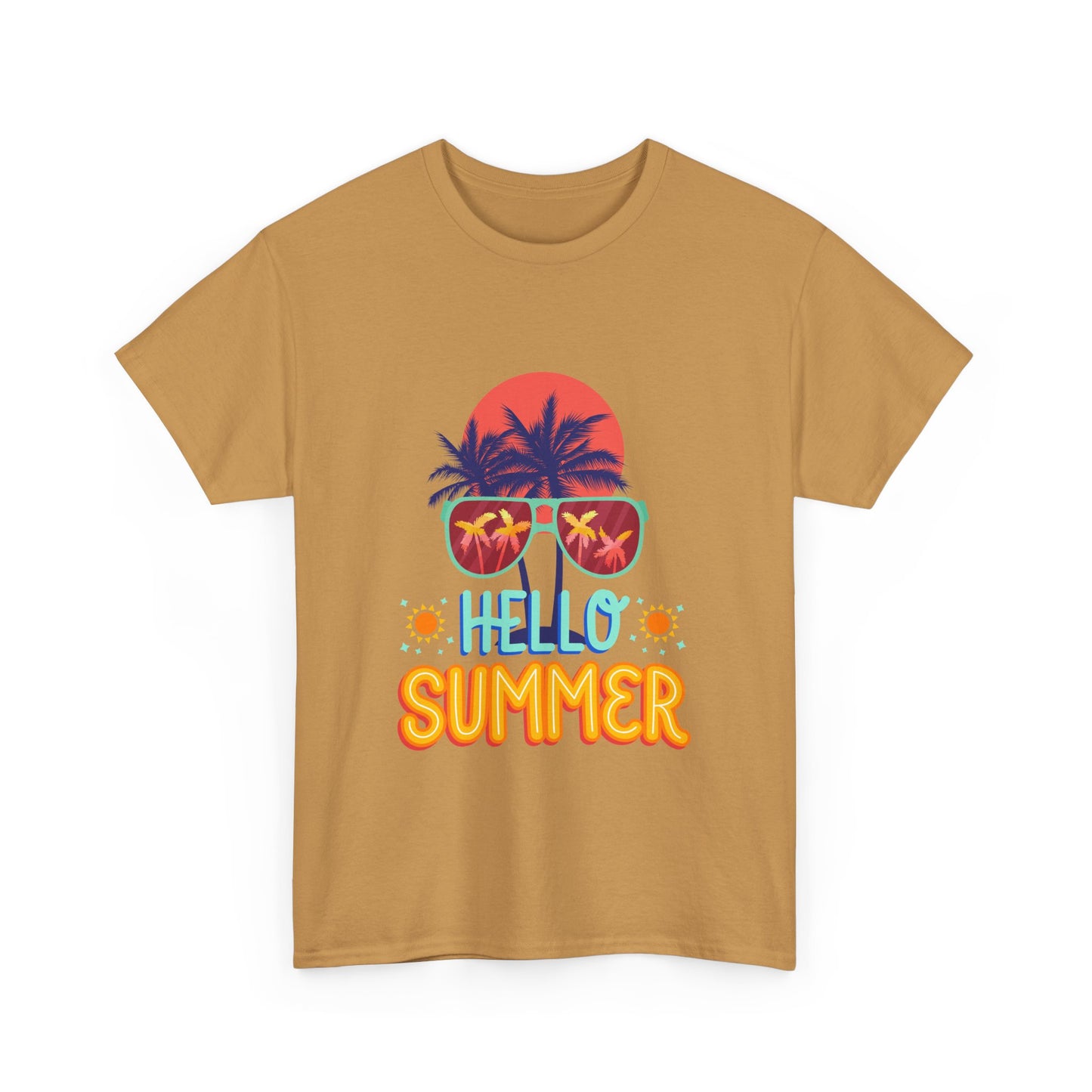 Hello Summer Unisex Heavy Cotton Tee – Vibrant Graphic Tee for Beach Lovers