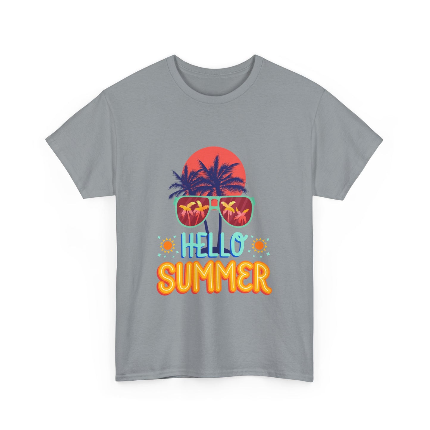 Hello Summer Unisex Heavy Cotton Tee – Vibrant Graphic Tee for Beach Lovers
