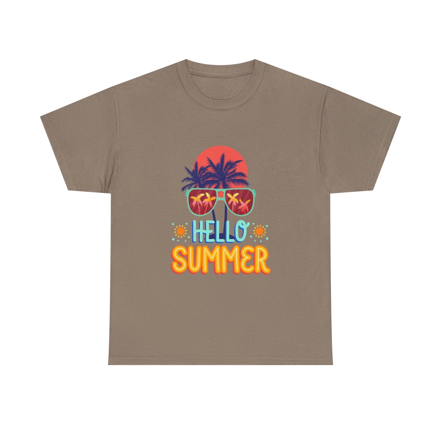 Hello Summer Unisex Heavy Cotton Tee – Vibrant Graphic Tee for Beach Lovers