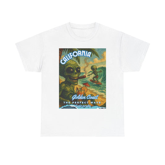 California Surf Vibes Unisex Heavy Cotton Tee - Retro Skeleton Design
