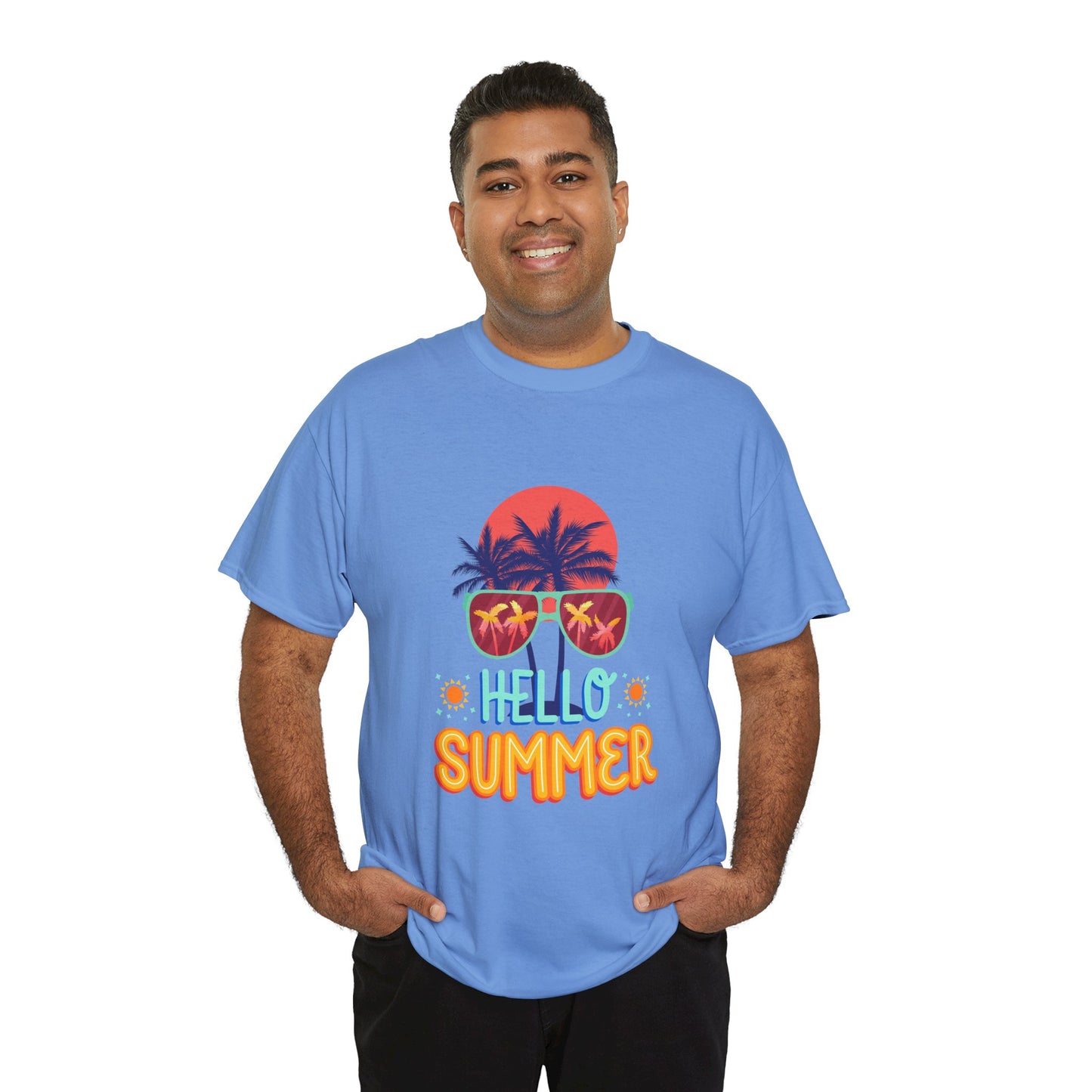 Hello Summer Unisex Heavy Cotton Tee – Vibrant Graphic Tee for Beach Lovers