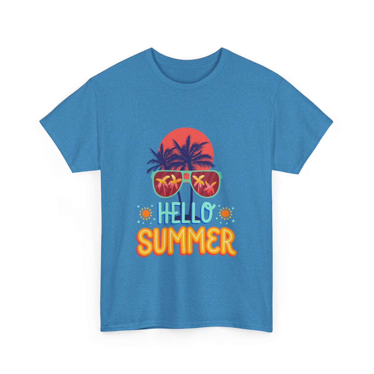 Hello Summer Unisex Heavy Cotton Tee – Vibrant Graphic Tee for Beach Lovers