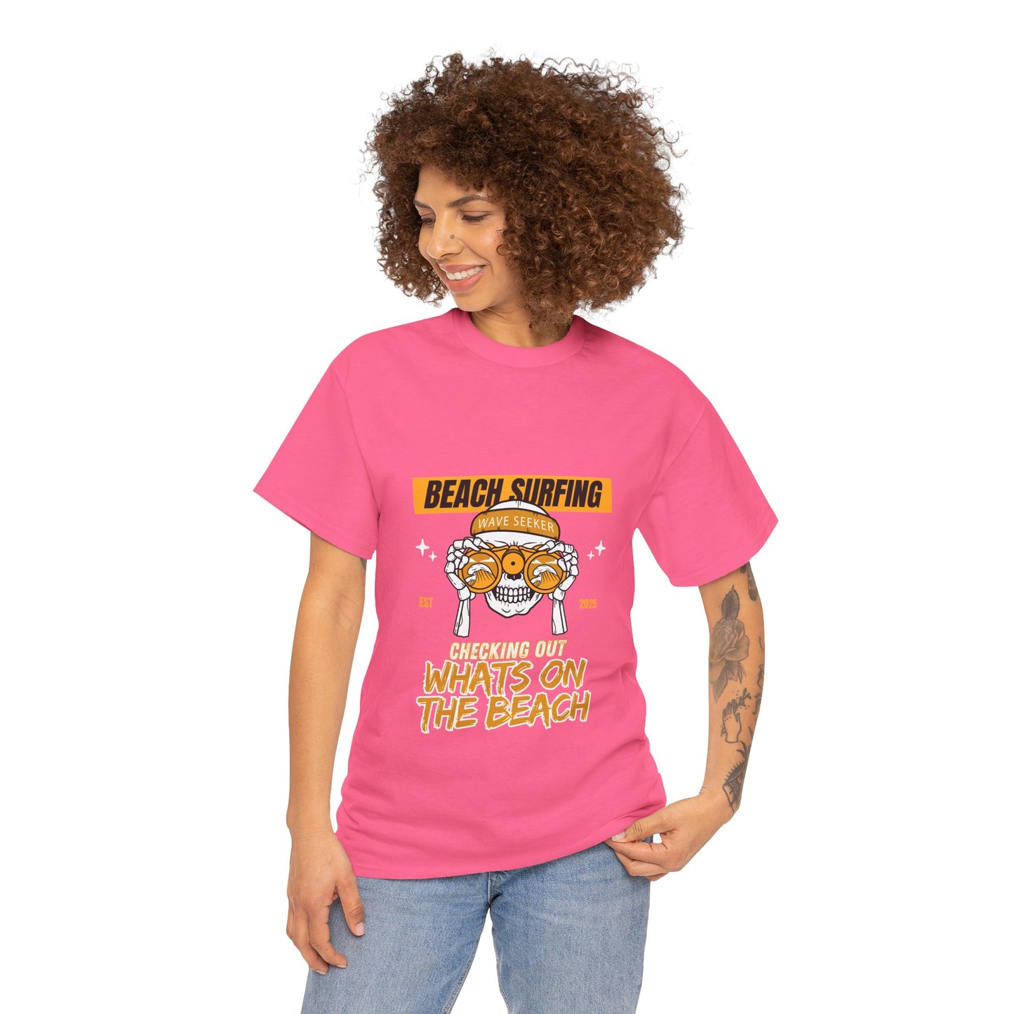 Beach Surfing Unisex Heavy Cotton Tee - 'What's On The Beach' Graphic Tee for Beach Lovers