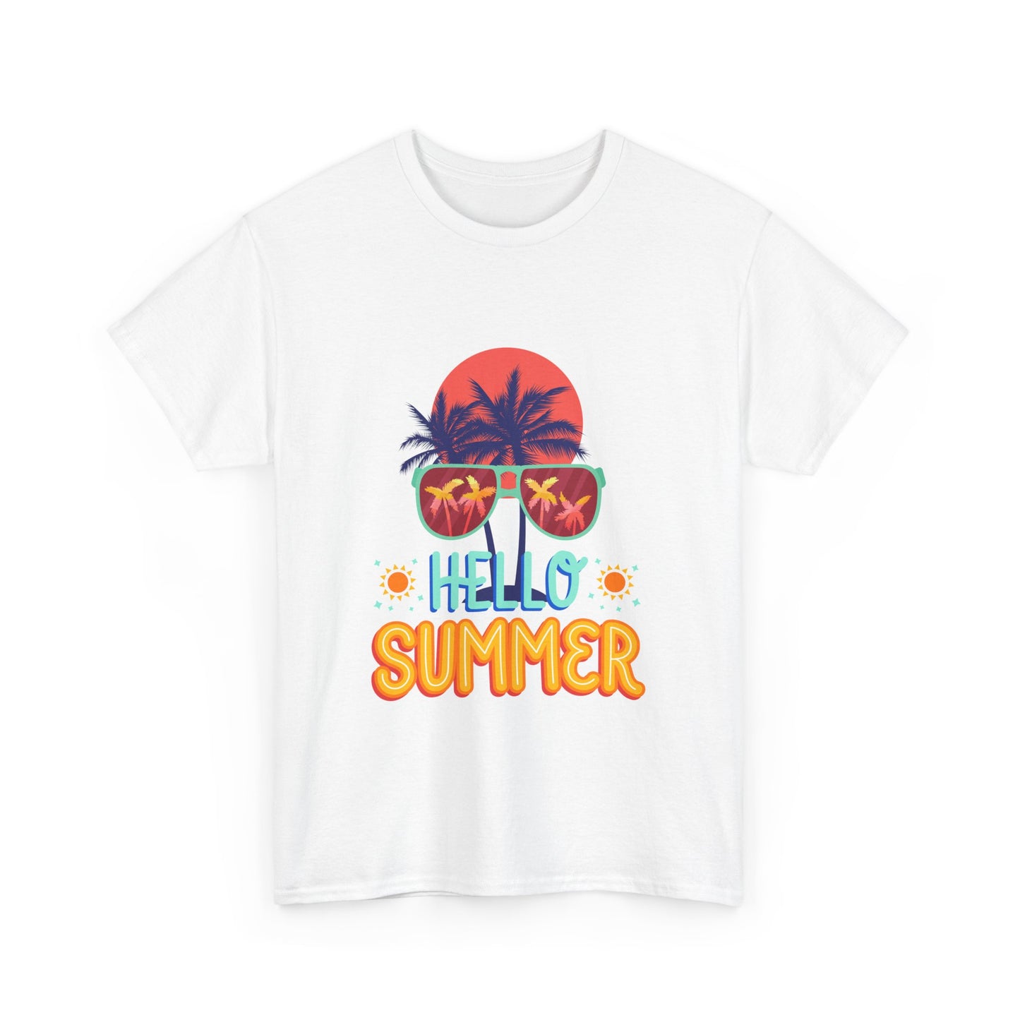 Hello Summer Unisex Heavy Cotton Tee – Vibrant Graphic Tee for Beach Lovers