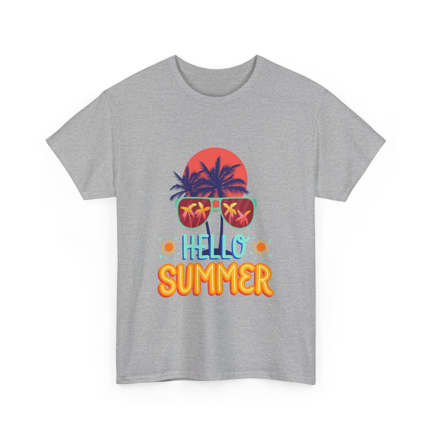 Hello Summer Unisex Heavy Cotton Tee – Vibrant Graphic Tee for Beach Lovers